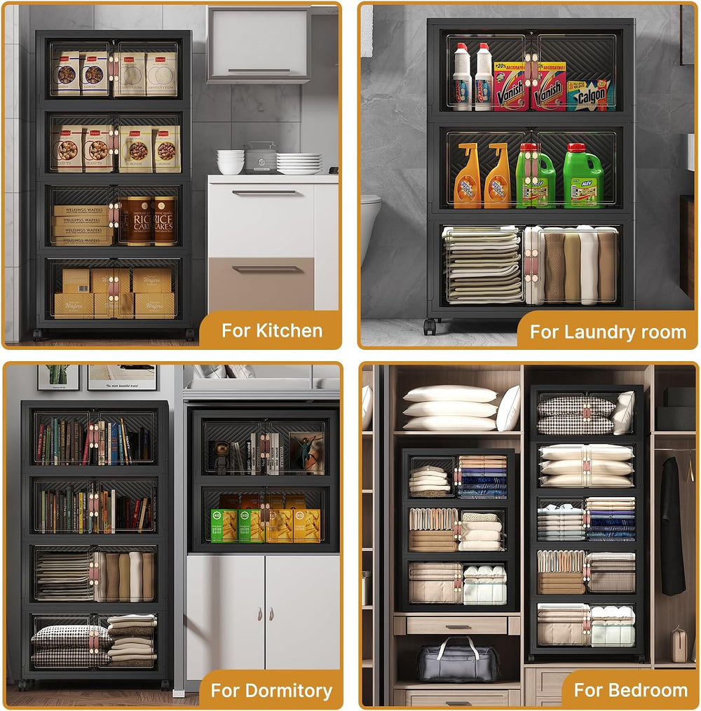 672QT Stackable Storage Bins with Lids,Doors & Wheels