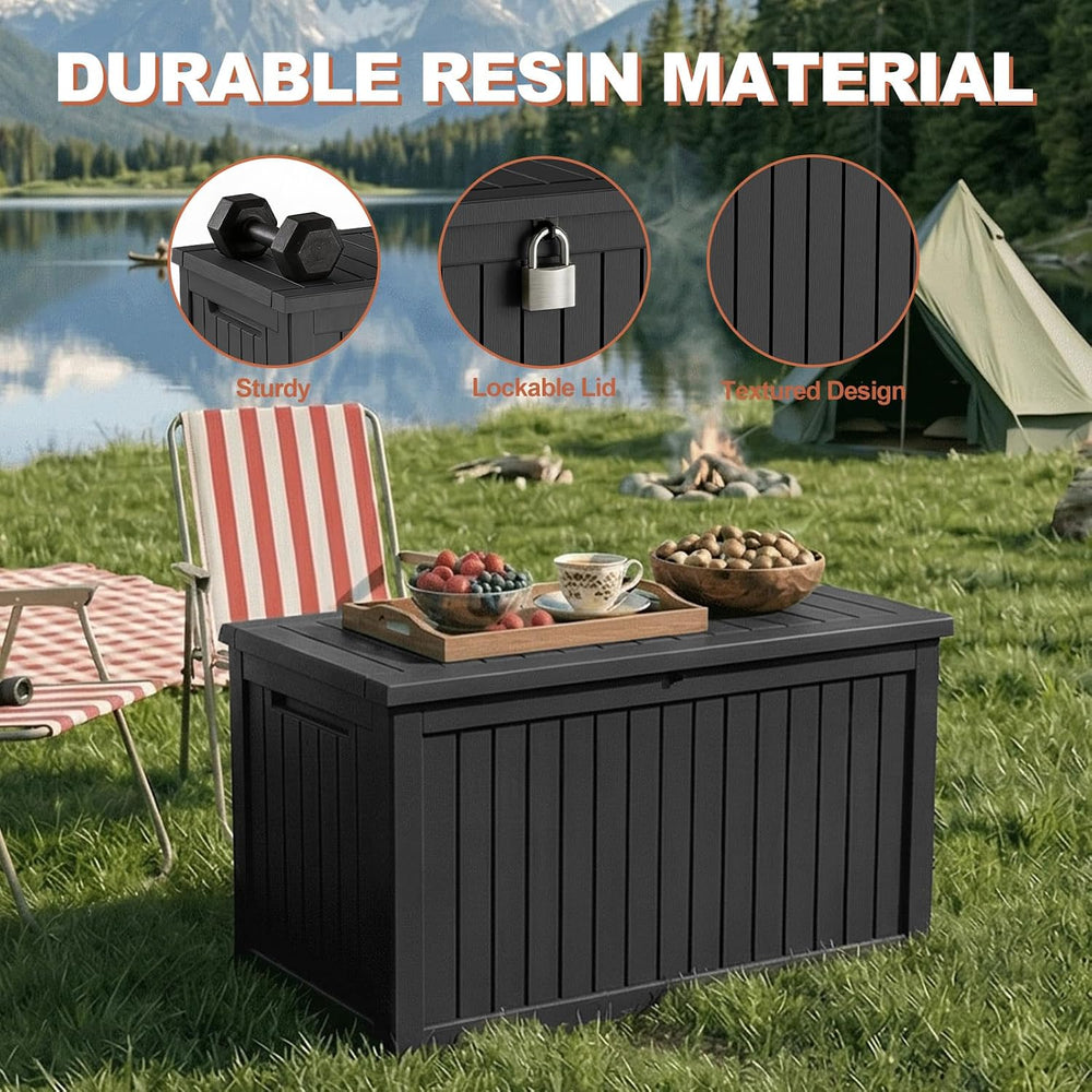 EFU Outdoor Storage Box 340 Gallon Deck Box, Waterproof Resin, Black