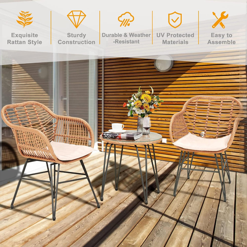 PROHIKER 3 Pieces Outdoor Wicker Bistro Patio Furniture Set, Porch Furniture ...