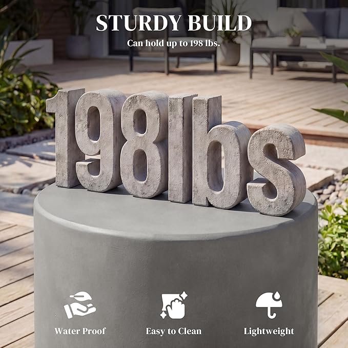 HOMCOM Outdoor Side Table, Round Small End Table with Concrete Finish for Ind...