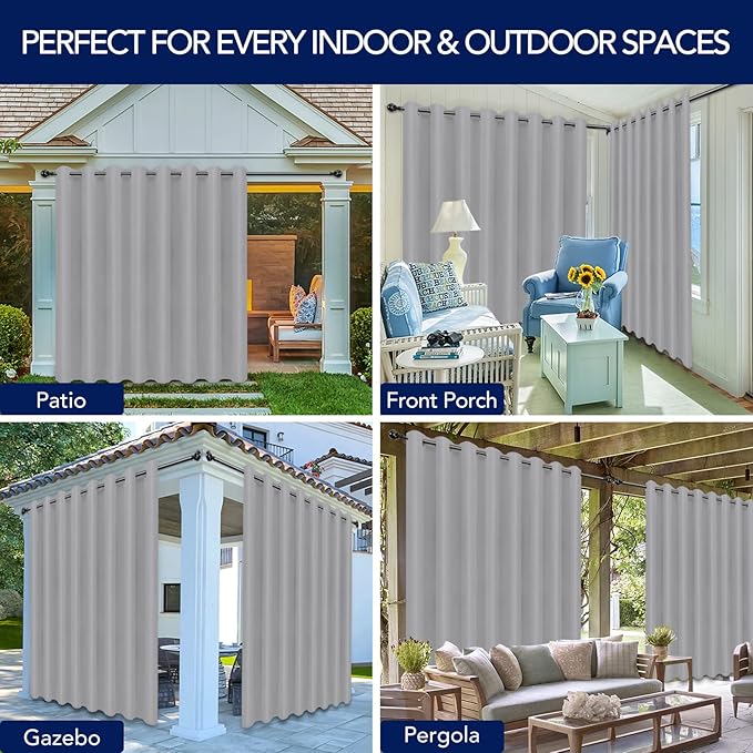 PureFit Outdoor Curtains for Patio Waterproof Weatherproof, UV and Fade Resis...