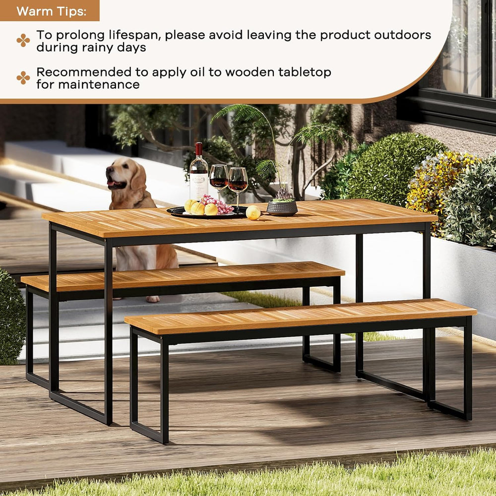 Tangkula Wood Outdoor Bench, Backless Dining Bench for 2-3, 1 Pack, Rustic