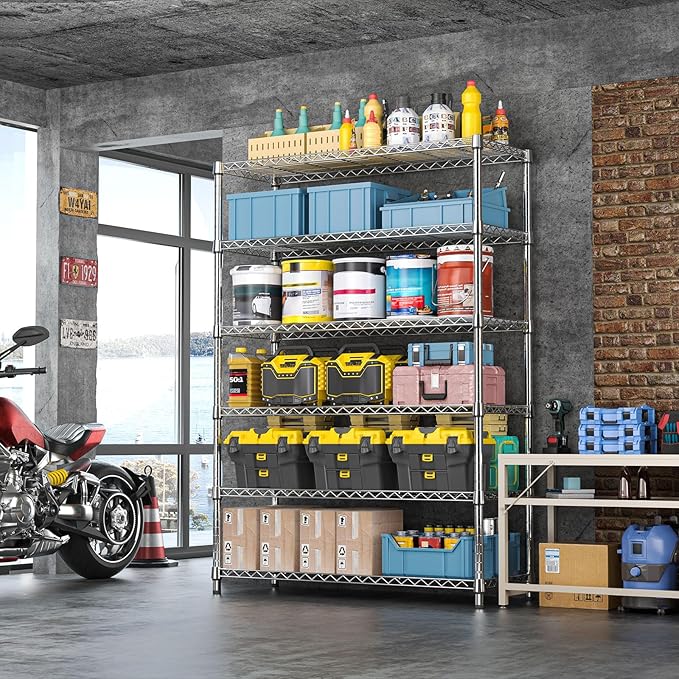 IZEUK 6-Tier Heavy Duty Metal Wire Shelving Unit, Adjustable Storage Rack Org...