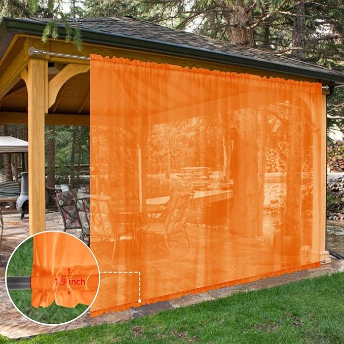 SpaceDresser Waterproof Outdoor Sheer Curtains for Patio - 2 Panels Rod Pocke...