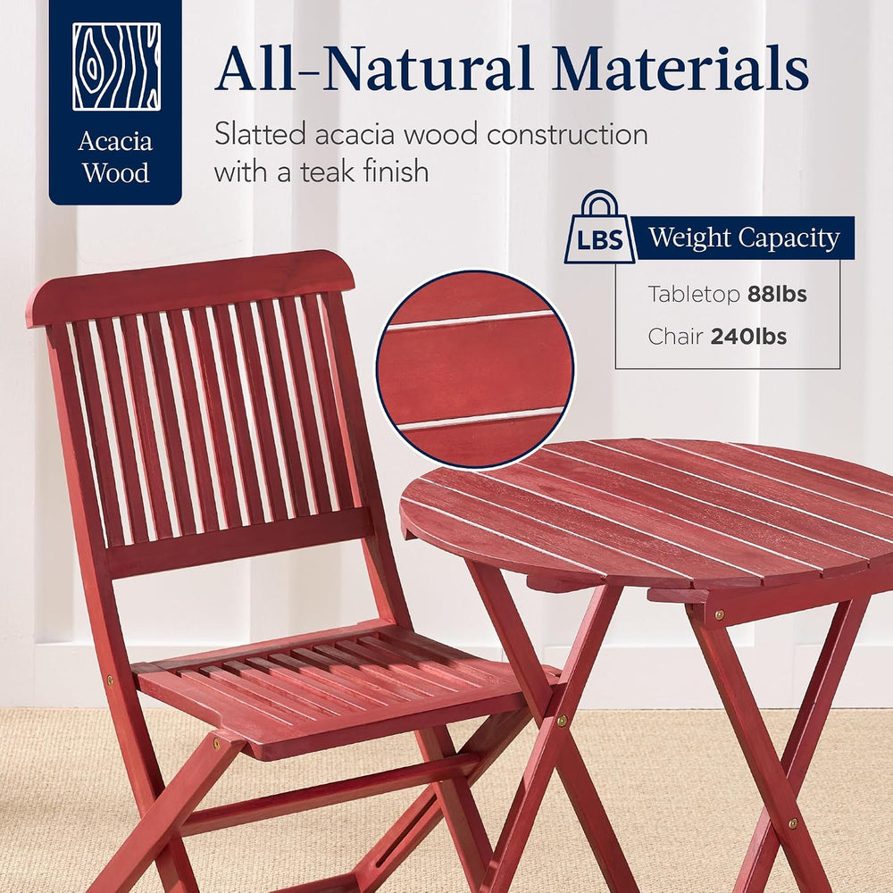 Best Choice Products 3-Piece Acacia Wood Bistro Set, Folding Patio Furniture ...