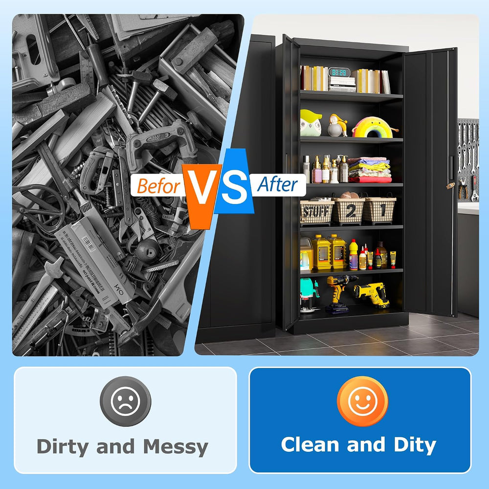 BESFUR Metal Storage Cabinet, 71" H Locking Storage Cabinet with 5 Adjus...