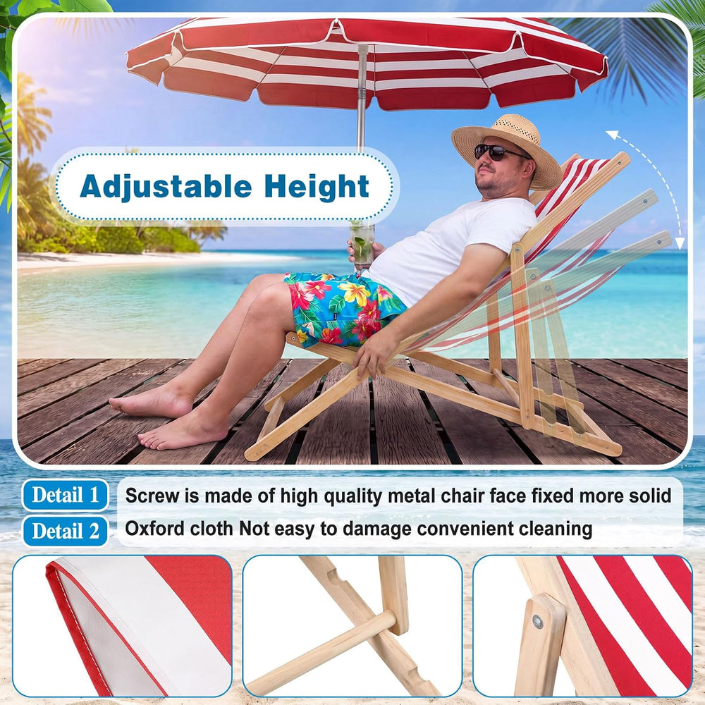 AceOrbit 1 Pcs Folding Sling Beach Chair, Adjustable,Red Stripes