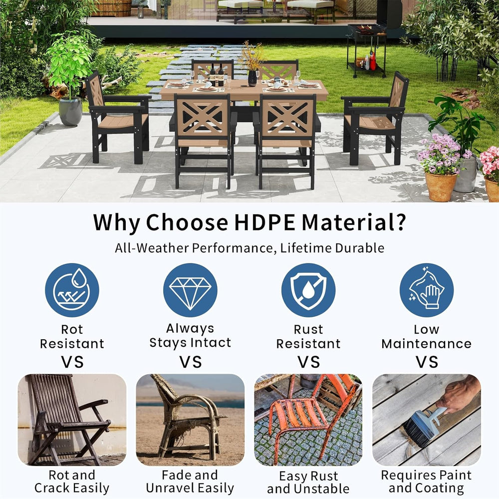 7-Piece Outdoor Dining Set, HDPE All-Weather Patio Table and Chairs Set for 6...