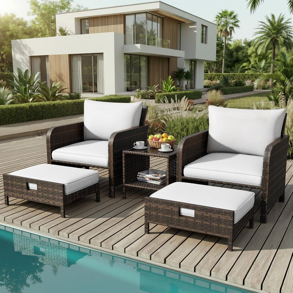 LEVELEVE Patio Conversation Set 5 Piece, Balcony Furniture Outdoor PE Rattan ...