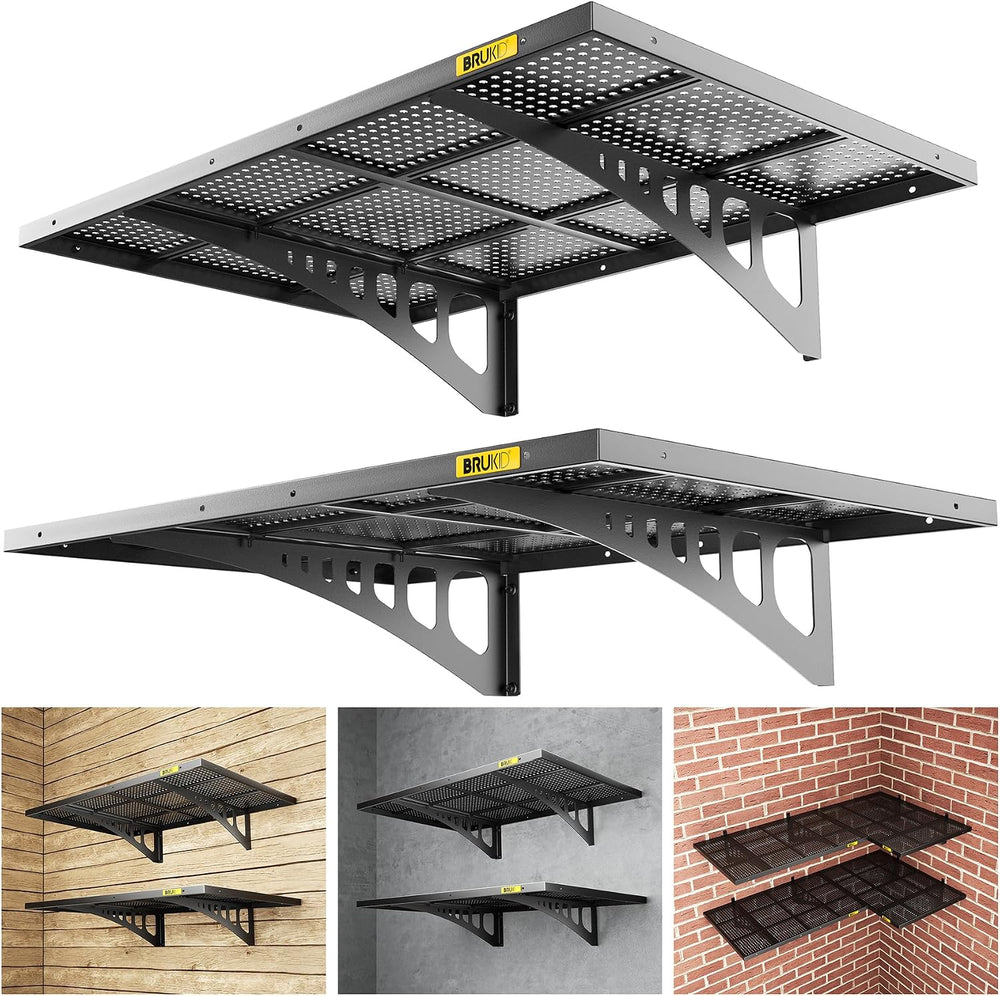 2Pack 2x3ft Adjustable Metal Garage Wall Shelving Heavy Duty Garage Storage S...