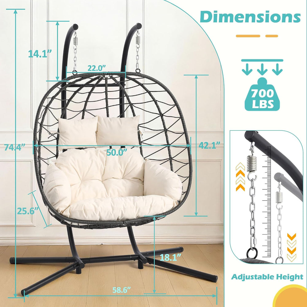 Double Egg Chair with Stand, Outdoor Hanging Swing Hammock Chair