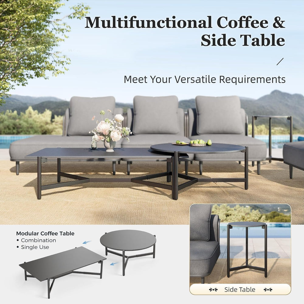 HERA'S HOUSE Metal Patio Furniture Set, 10-Seat Modular Design, Grey