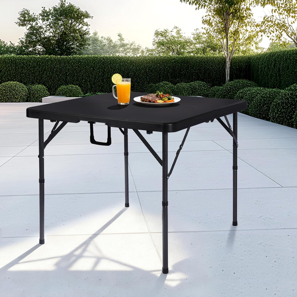 pollilar 34" Folding Card Table Square Portable with Detachable Legs Black