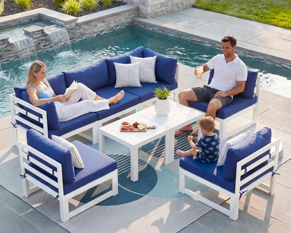 NICESOUL 6 Seat Oversized Modern Aluminum Patio Furniture Set, All Weather Ru...