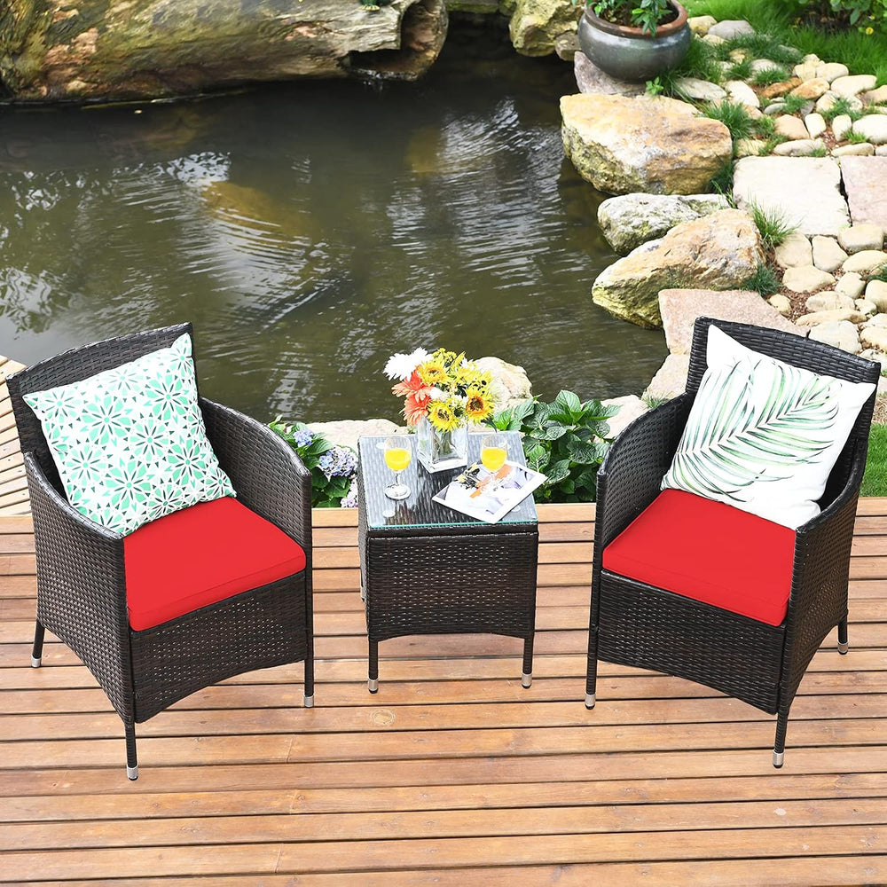 Tangkula Patio Furniture Set 3 Piece, Outdoor Wicker Rattan Conversation Set ...
