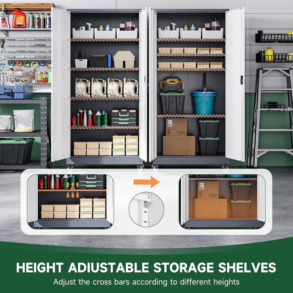 Metal Garage Storage Cabinets with Lock Door and Adjustable Shelves, Steel To...