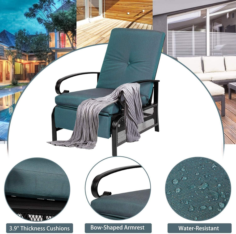 Crownland 3-Piece Outdoor Lounge Chairs Set, Adjustable Reclining Patio Chair...