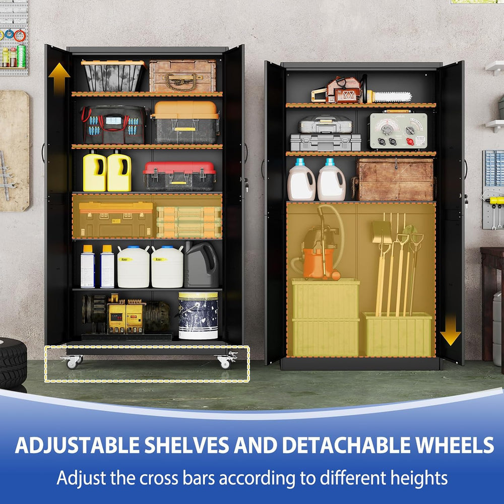 PAOFIN 79" Metal Garage Storage Cabinets with Wheels