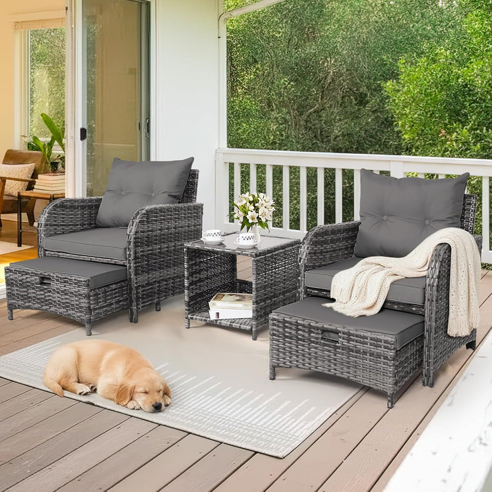5 Pieces Wicker Outdoor Patio Chairs with Ottomans, All Weather PE Rattan Out...