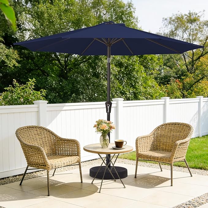 MEWAY 9ft Patio Umbrella Outdoor Table Umbrellas with Push Button Tilt and Cr...