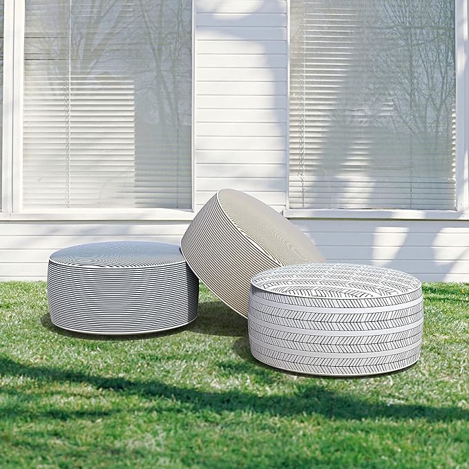 LVTXIII Indoor/Outdoor Inflatable Ottoman with Handle D21 x H9 Inch, Weather-...