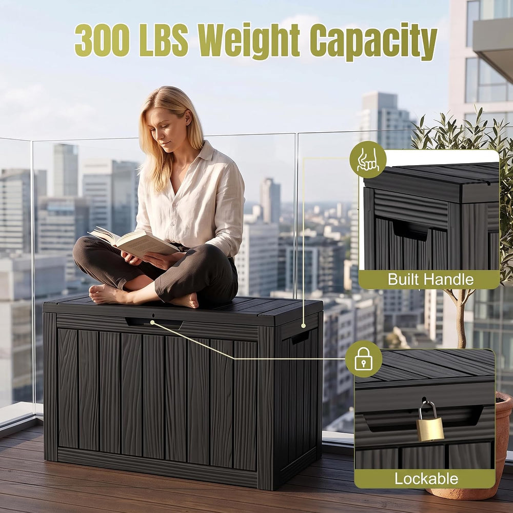 45 Gallon Outdoor Storage Box, Resin Deck Box, Patio Storage Bin, Lockable