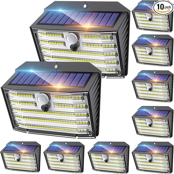CLAONER Solar Lights Outdoor [𝟏𝟎 𝐏𝐚𝐜𝐤/126 LED], Wireless Motion Sensor Lights...