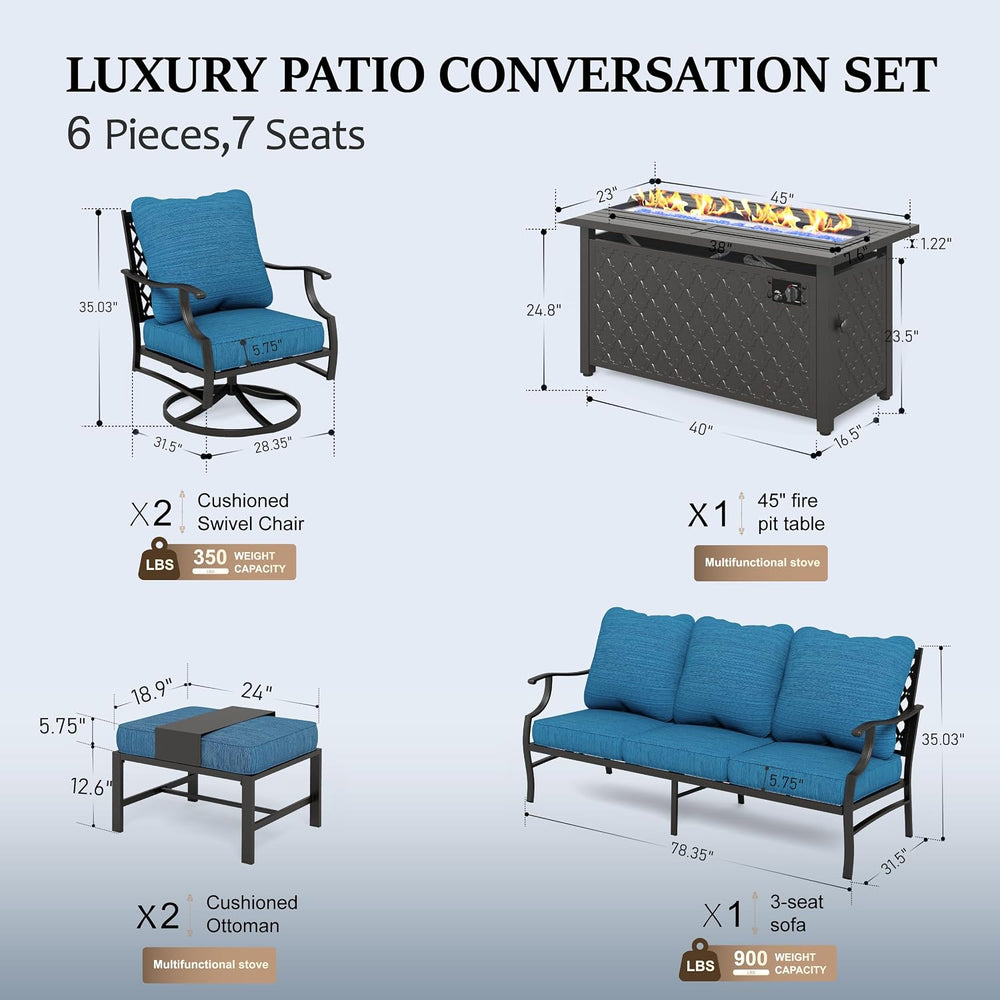HERA'S HOUSE 6-Piece Metal Steel Outdoor Conversation Set, Fire Pit Table
