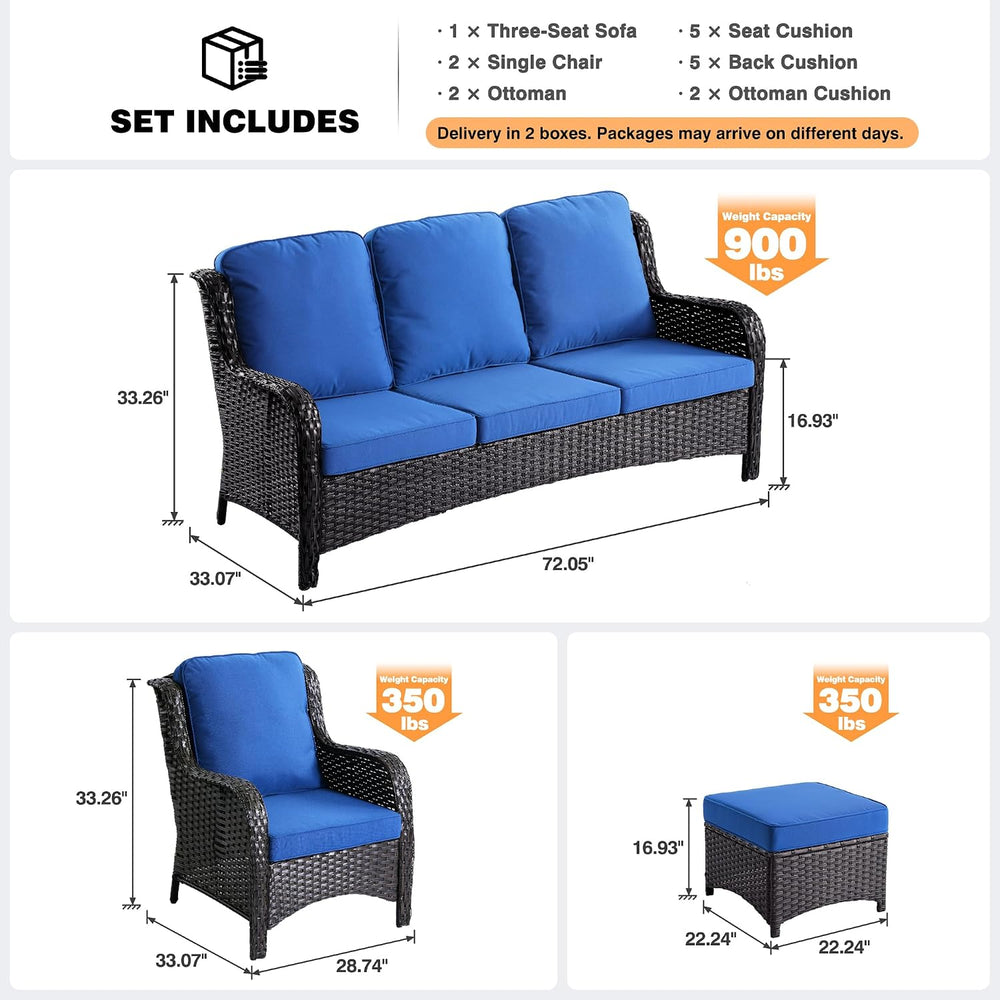 ovios 5-Pieces Patio Furniture Set, Outdoor Wicker Sofa Couch with Chairs Ott...