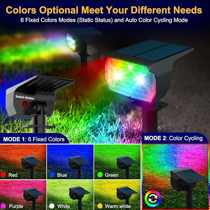 nipify 10 Pack Solar Spot Lights Outdoor Color Changing, 7 Modes Halloween RG...