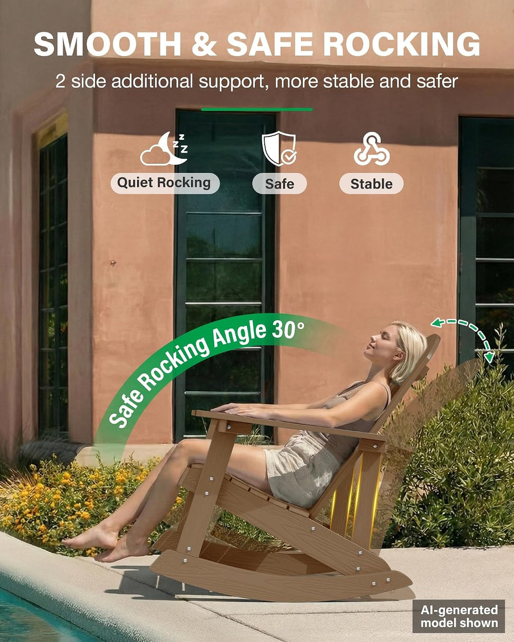 YEFU Adirondack Rocking Chair Set of 2, All-Weather Resistant, Teak