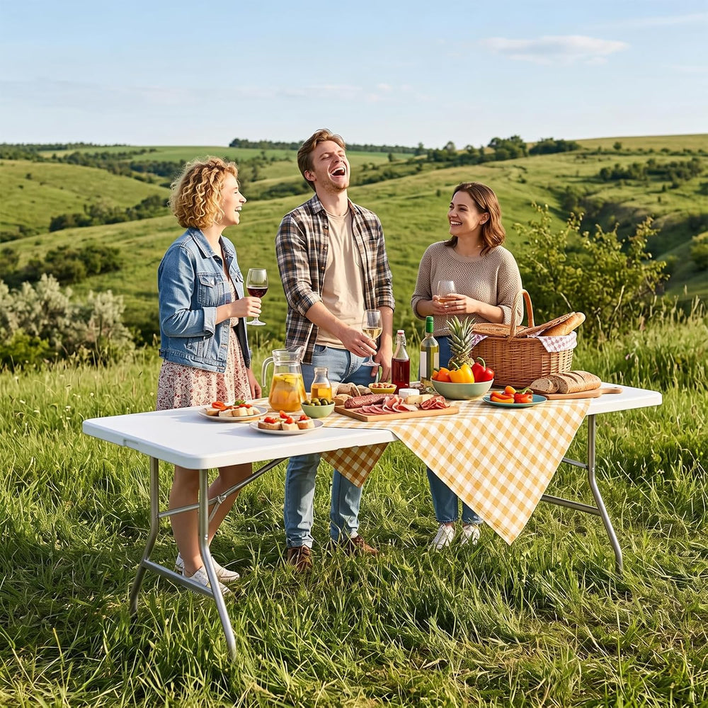 DUMOS 8 FT Folding Picnic Table, Portable Plastic Table, Easy to Keep
