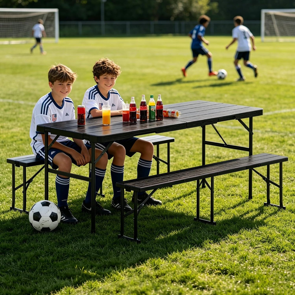 Folding Table with 2 Benches Set for Picnic, Party, Camping, School
