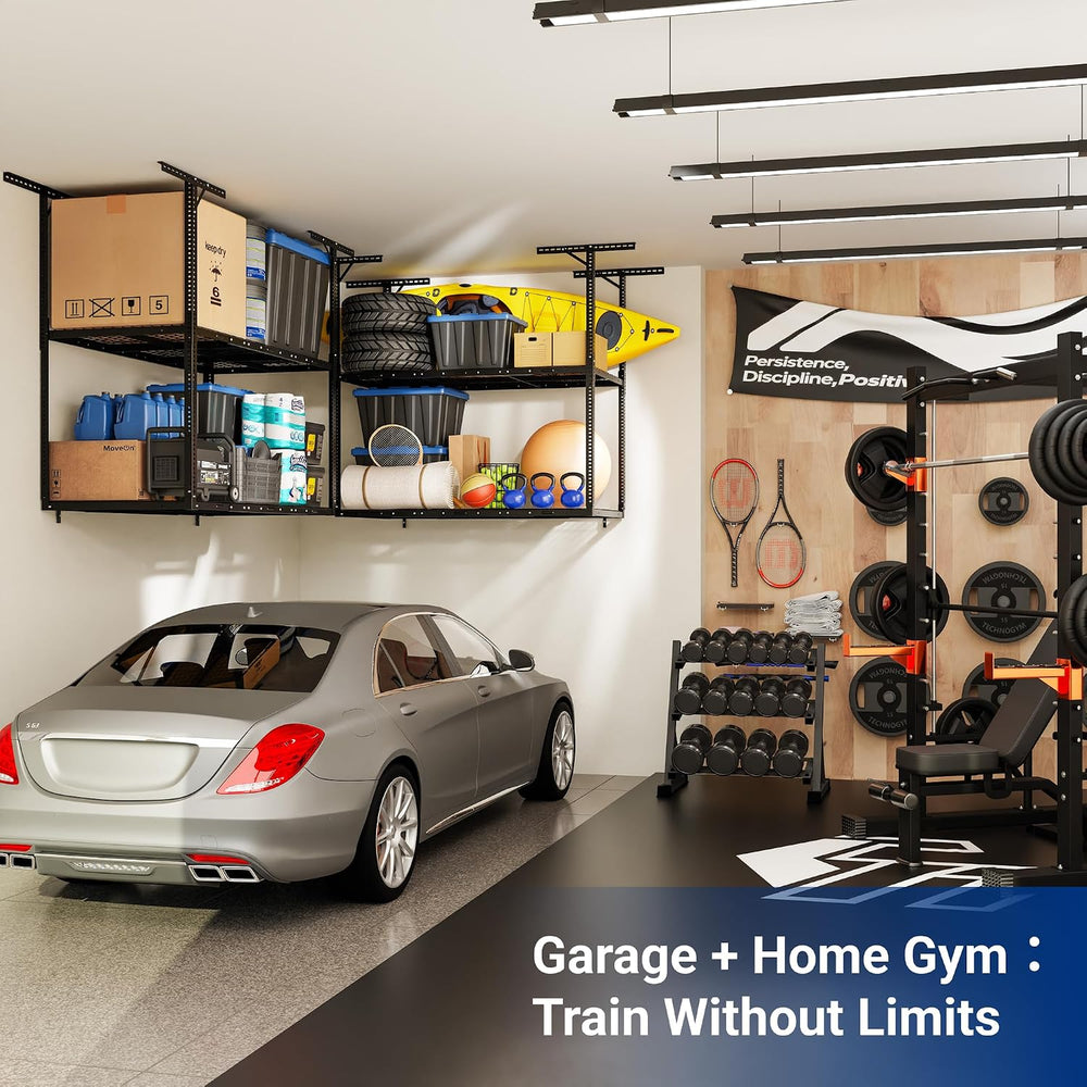 FLEXIMOUNTS 3x6 2-Tier Overhead Ceiling Garage Storage Rack, Black