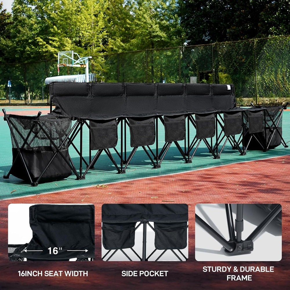 EVER ADVANCED Portable Soccer Bench,6 Seat Folding Bench with Bag,Black