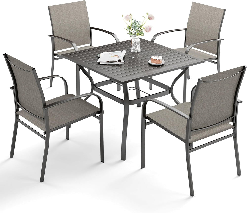 SUNSHINE VALLEY 5pc Patio Dining Set, 37" Square Table & 4 Brown Chairs