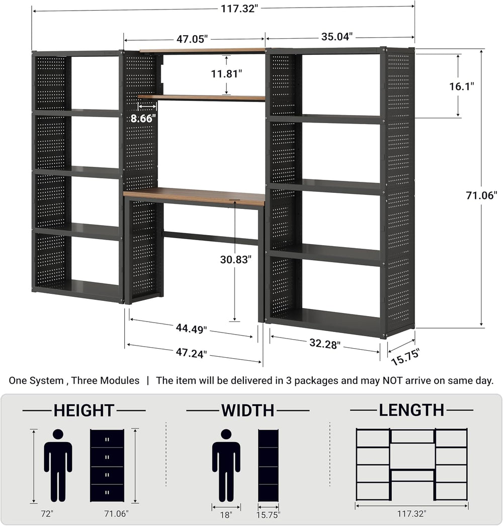 FLEXIMOUNTS 117" Garage Storage System with Workbench & Pegboard, Black