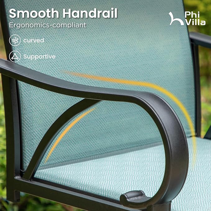 PHI VILLA Outdoor Patio Swivel Bar Set of 3, Jacquard Lake Blue Textilene Fur...