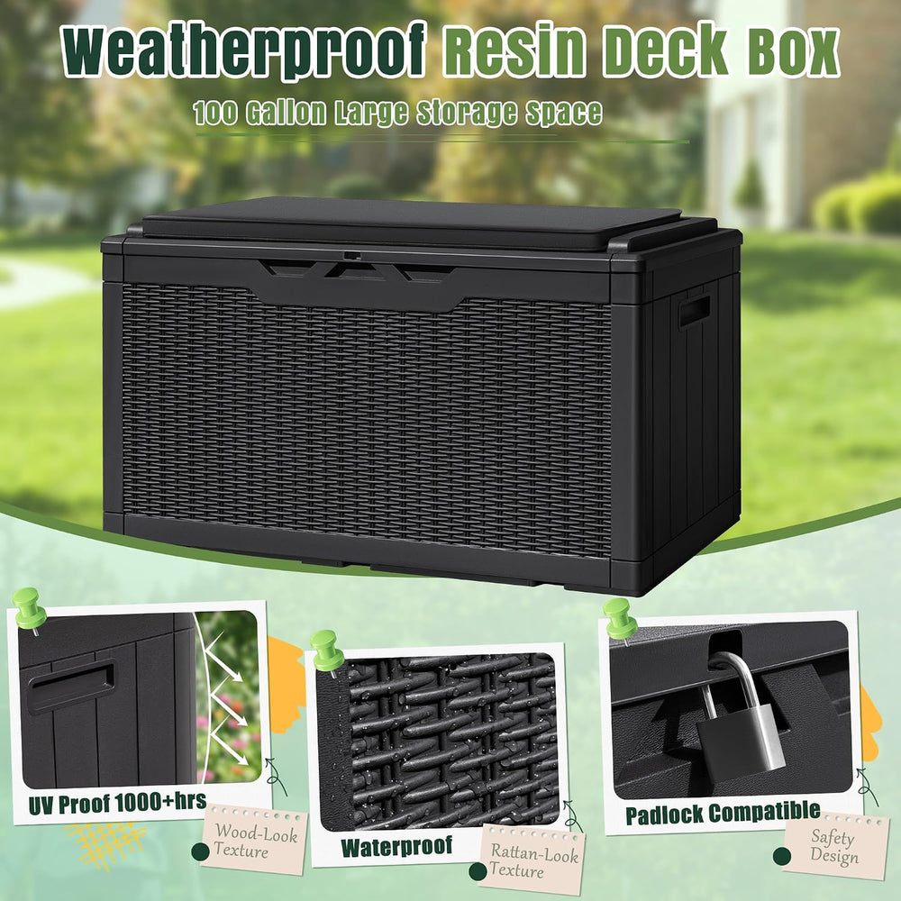 Greesum 100 Gallon Resin Deck Box Large Outdoor Storage with Cushions for Pat...