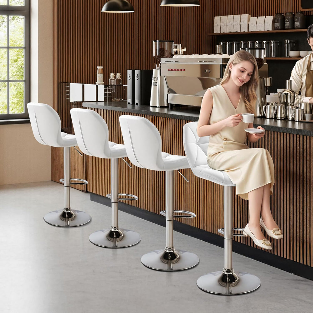 Yaheetech Bar Stools Set of 4 Adjustable Height Swivel Barstools White