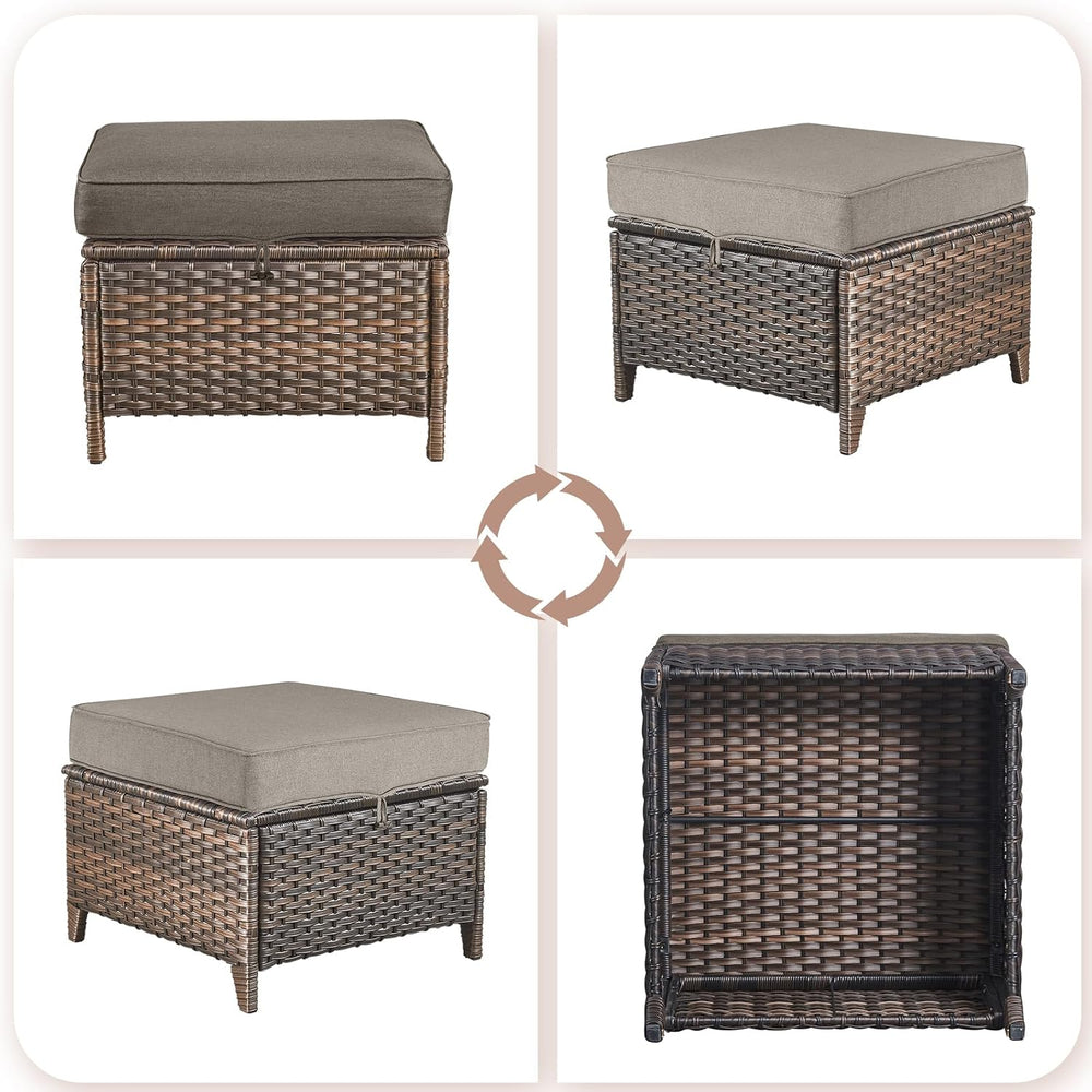 Patio Ottoman Outdoor Wicker Side Table - 2PCS Multipurpose Heavy Duty All-We...