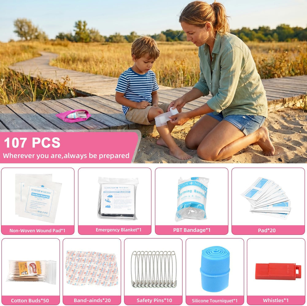 Pink Roadside Car Emergency Kit for Women, Safety Kit with Jumper Cables