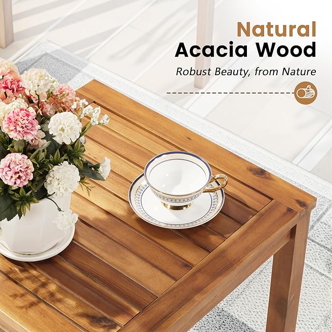 Flamaker Patio Chairs 3 Piece Acacia Wood Patio Furniture with Coffee Table &...