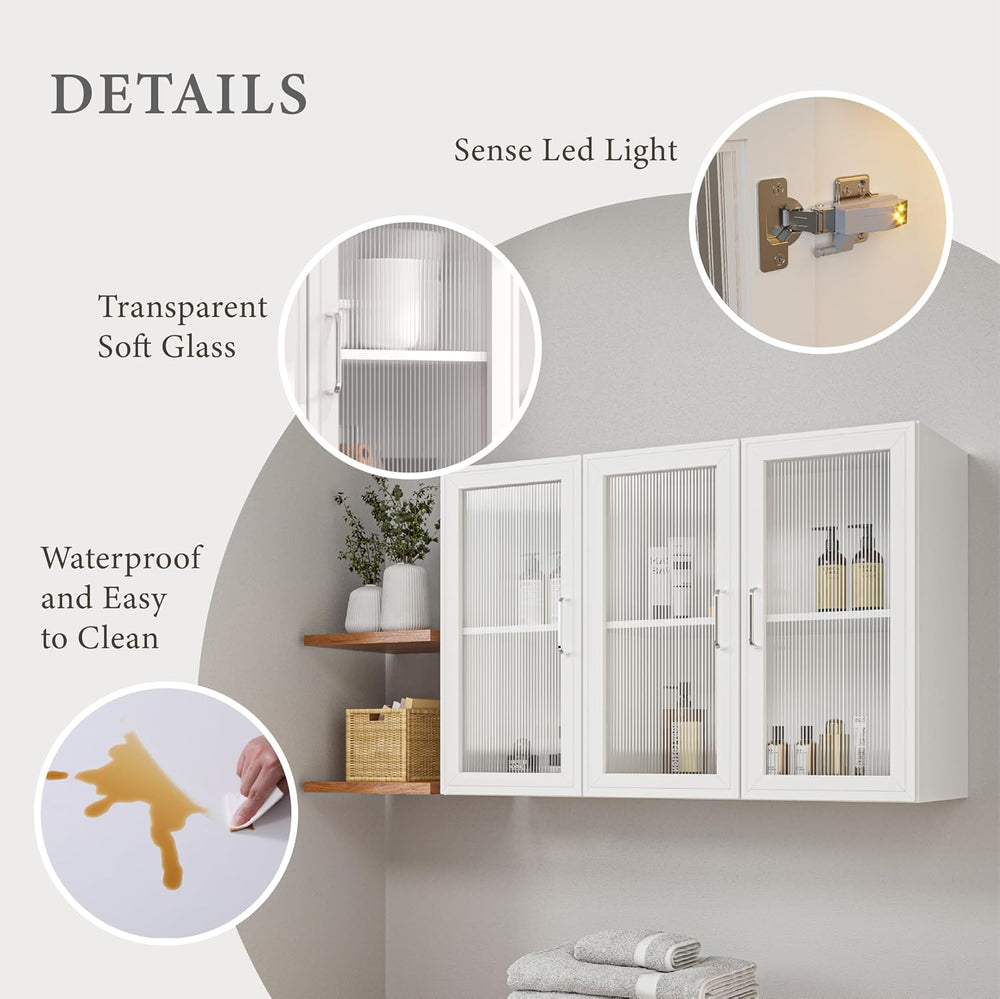 36''W Wall Cabinets for Laundry Room, Acrylic Glass Wall Mounted Stor...