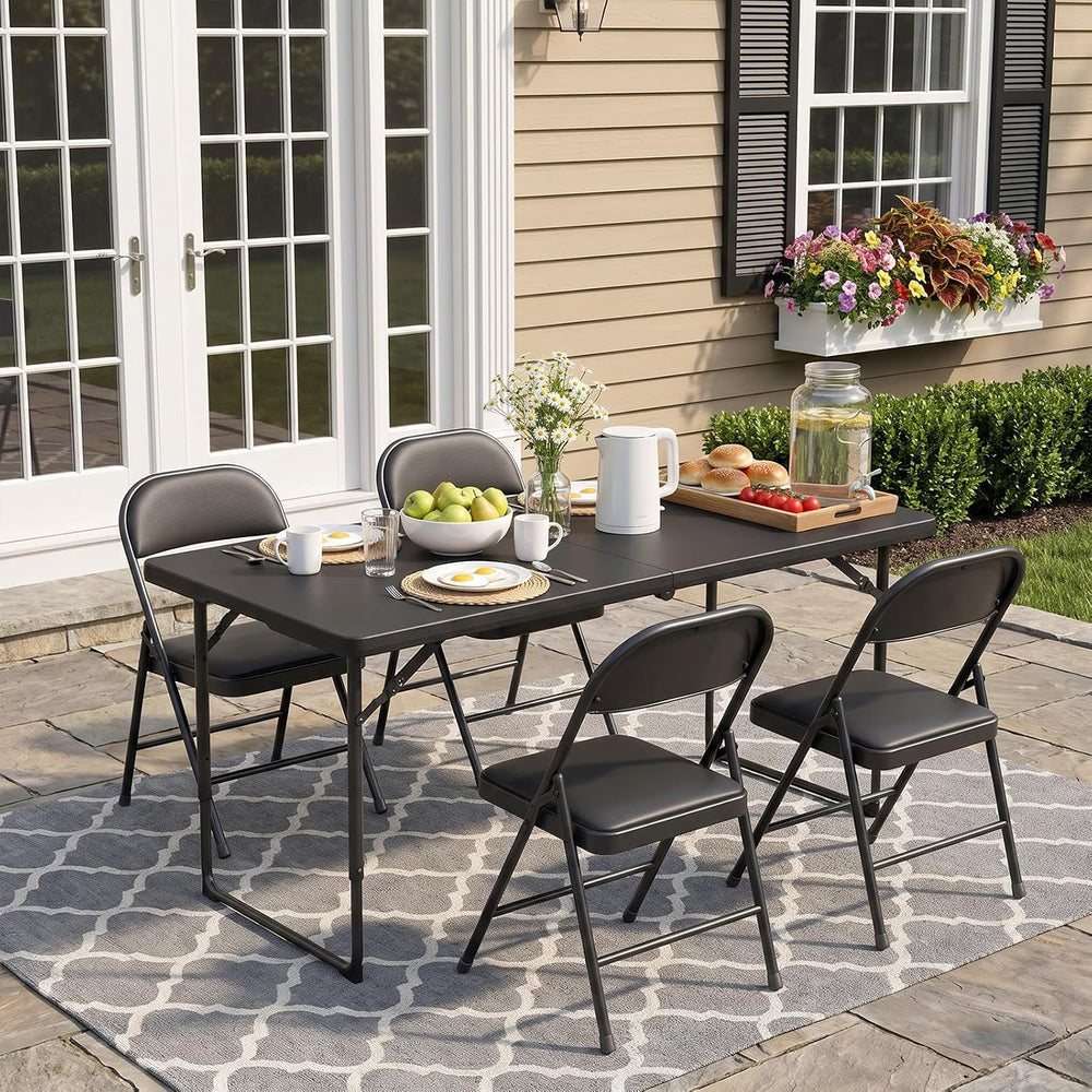 Folding Table 4FT Heavy Duty Plastic Table with Handle, Foldable&Portable...