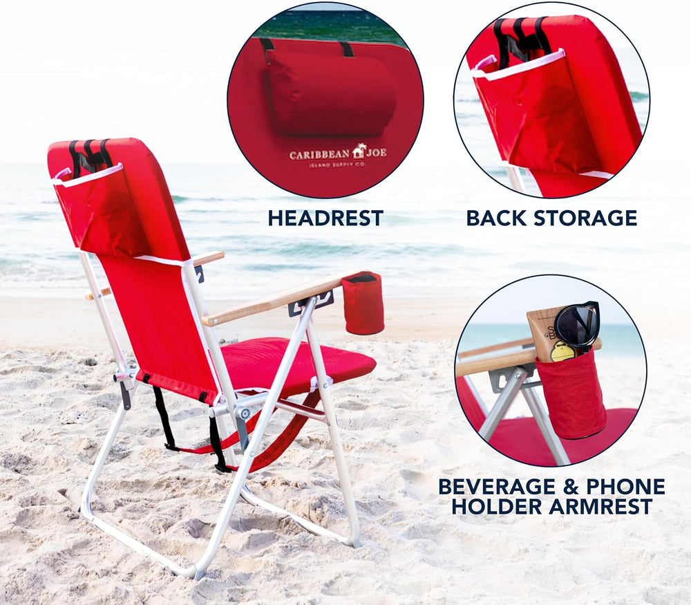 CARIBBEAN JOE Folding Beach Chair, 4 Position Portable Backpack Foldable Camp...