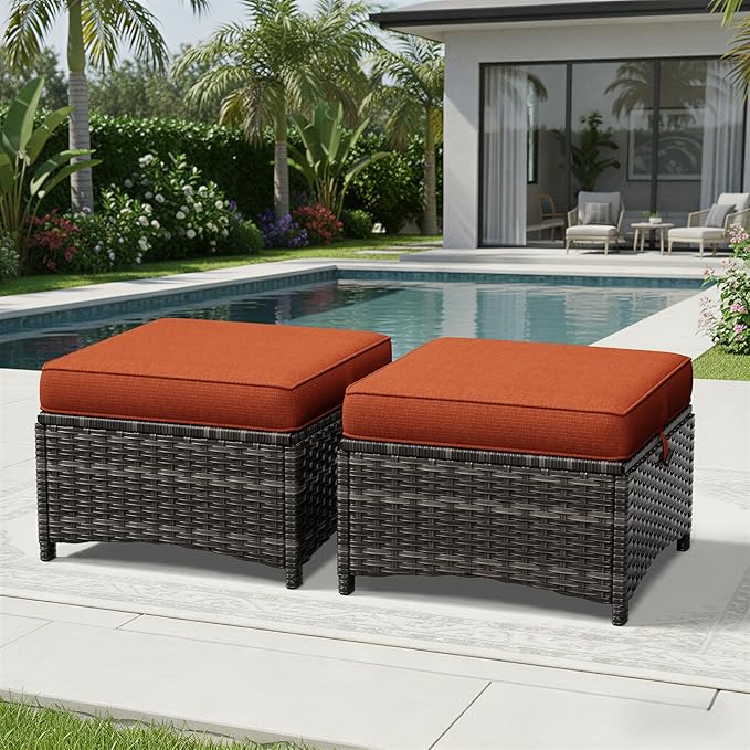 Joyside Outdoor Ottoman Set of 2, Patio Large Ottoman Foot Rest with Thickene...