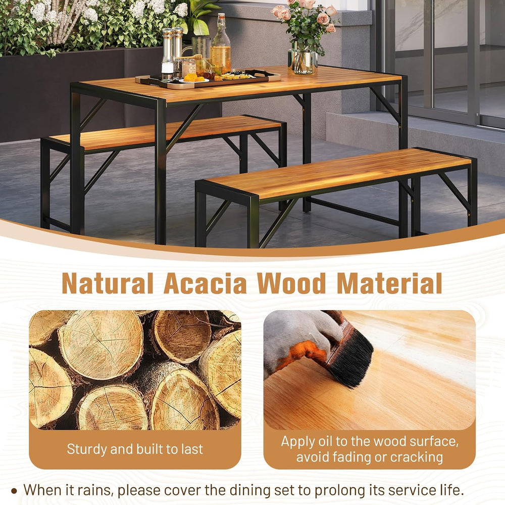 Tangkula 3 Pieces Patio Dining Set for 6 People, Outdoor Picnic Table & 2...