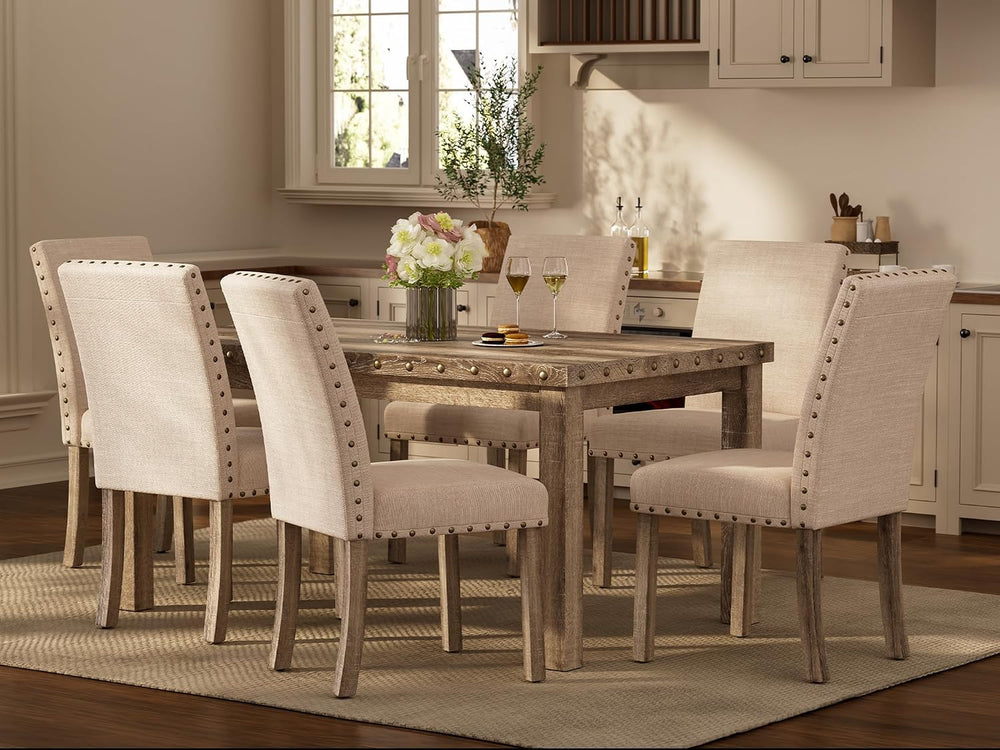Modern Fort 7-Piece Farmhouse Dining Table Set for 6, 60" Rectangular Wo...