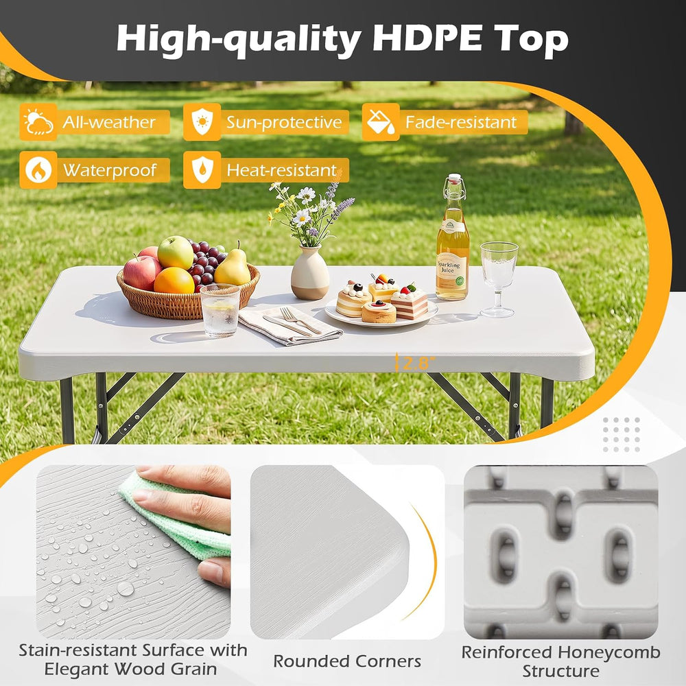 GIANTEX Folding Picnic Table Set w/ 2 Benches, 44" HDPE, White